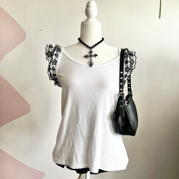 White Embroidered Ruffle Top, Cottagecore, Coquette, Soft Girl,‎ XXL, Boho Chic - Picture 1 of 3